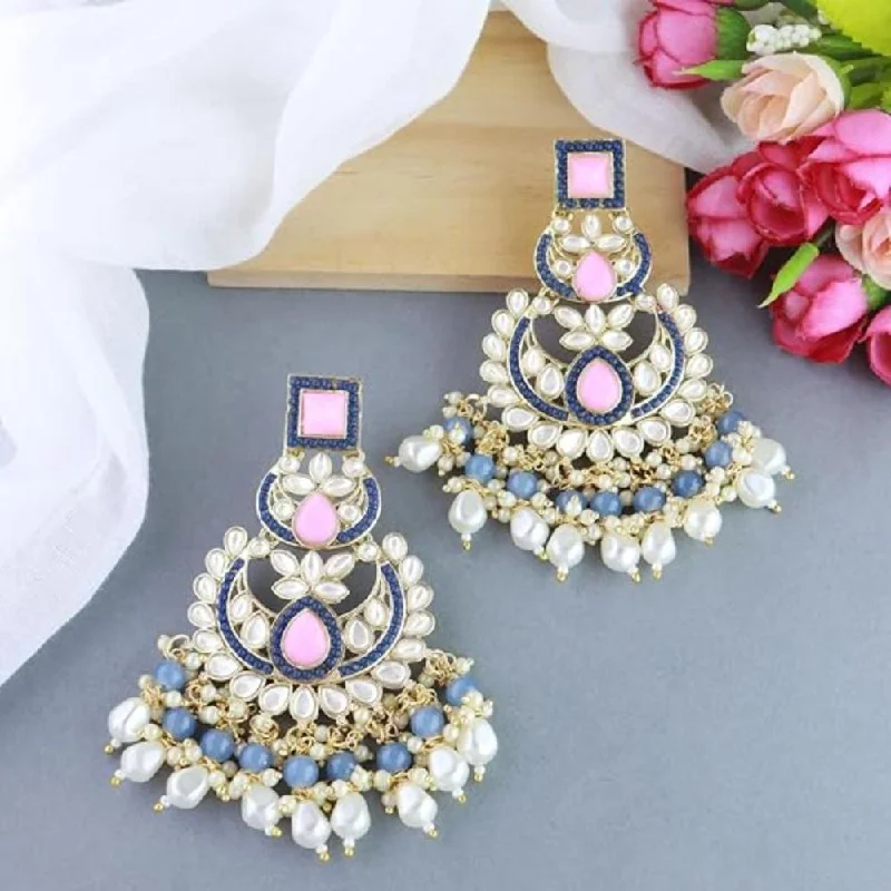 Large hoop earrings for women-Etnico Gold Plated Traditional Kundan & Pearl Chandbali Earrings for Women (E3021Pemt)