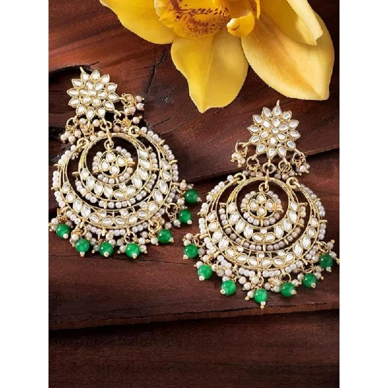 Vintage earrings for women-Etnico Green Gold Plated Alloy Traditional Handcrafted Beaded Big Chandbali Earrings for Women/Girls