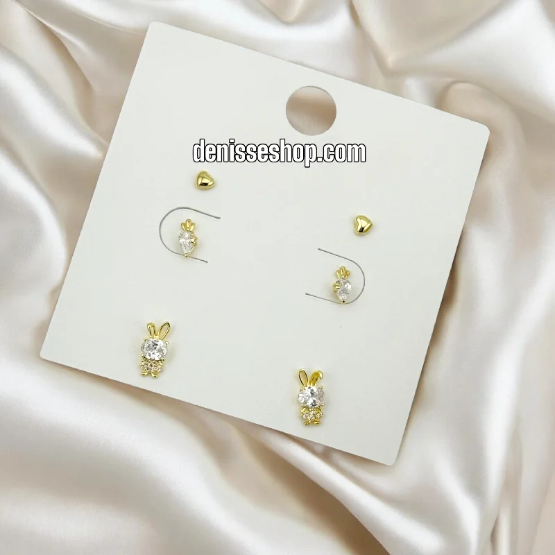 Birthstone earrings for women-14K BUNNY/CARRIOTS THREE SET EARRINGS E764