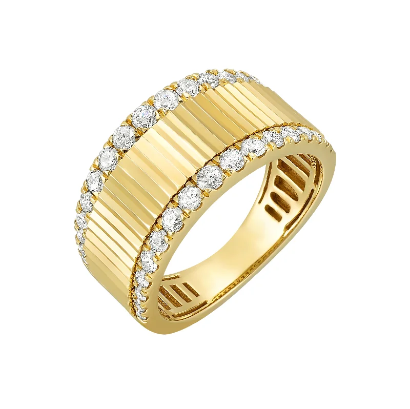 Custom gemstone engagement rings for women-5/8 Ctw Ridged Diamond Fashion Band in 14 Karat Yellow Gold