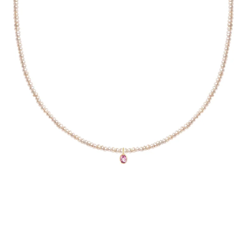 Adjustable necklace for women-Minori Necklace | 14K Gold, Pearl & Pink Sapphire