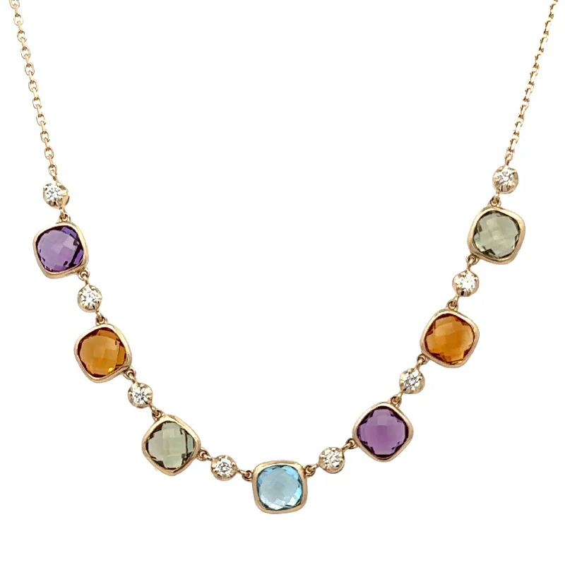 Vintage necklace for women-Multicolored Sapphire and Diamond Necklace in Yellow Gold