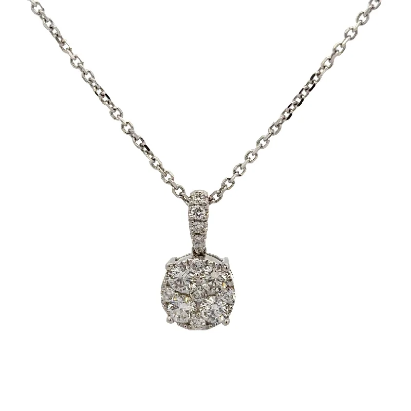 Classic silver necklace for women-Diamond Cluster Pendant in White Gold