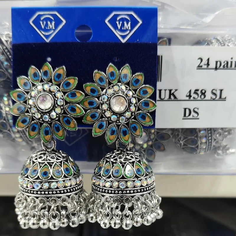 Casual earrings for women-VM Imitation Oxidised Plated Austrian Stone Jhumki Earrings