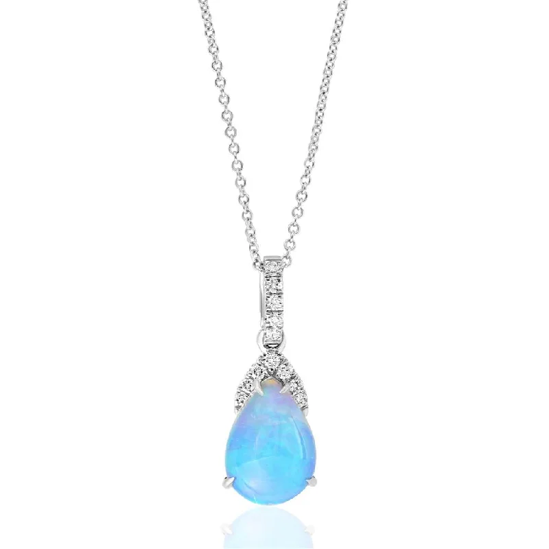 Designer pendant necklace for women-14K White Gold 1.79ctw Pear Opal & Diamond Drop Necklace