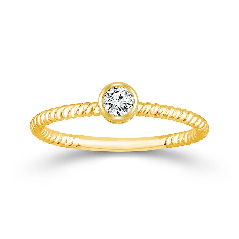 Engraved engagement rings for women-1/6 Ct Round Bezel Set Diamond Solitaire Ring in 10 Karat Yellow Gold