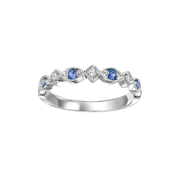 Two-tone engagement rings for women-10 Karat White Gold Sapphire and Diamond Stackable Band