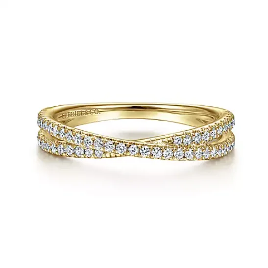 Engagement rings with sapphires for women-Yellow Gold Criss Cross Diamond Stackable Ring