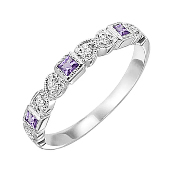 Round cut engagement rings for women-10K White Gold Amethyst Diamond Stackable Ring