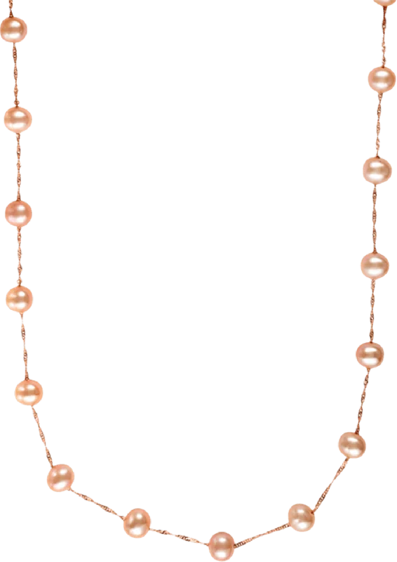 Adjustable necklace for women-14K Rose Gold 6-6.5mm Pink Freshwater Pearl Station Necklace