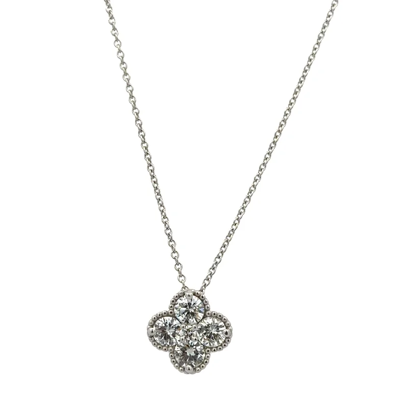 Diamond heart necklace for women-Quatrefoil Diamond Pendant in White Gold