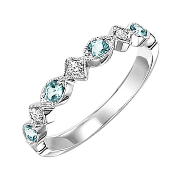 Princess cut engagement rings for women-10K White Gold Blue Topaz  Diamond Stackable Ring