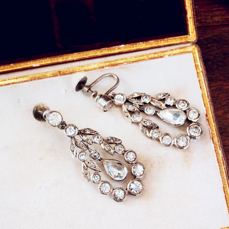 Silver hoop earrings for women-Gorgeous Georgian Style 1950's Paste Earrings