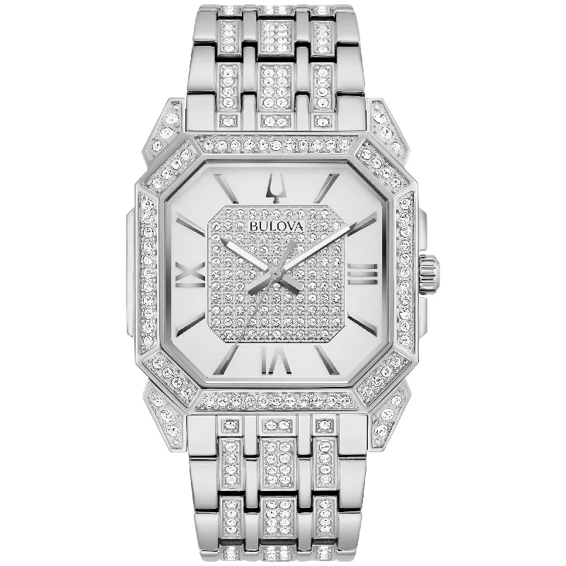 Multi-functional wristwatches-Bulova Dress/Classic Crystal Mens Watch Stainless Steel