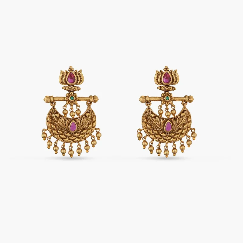 Bridal earrings for women-Lotus Antique Chandbali Earrings