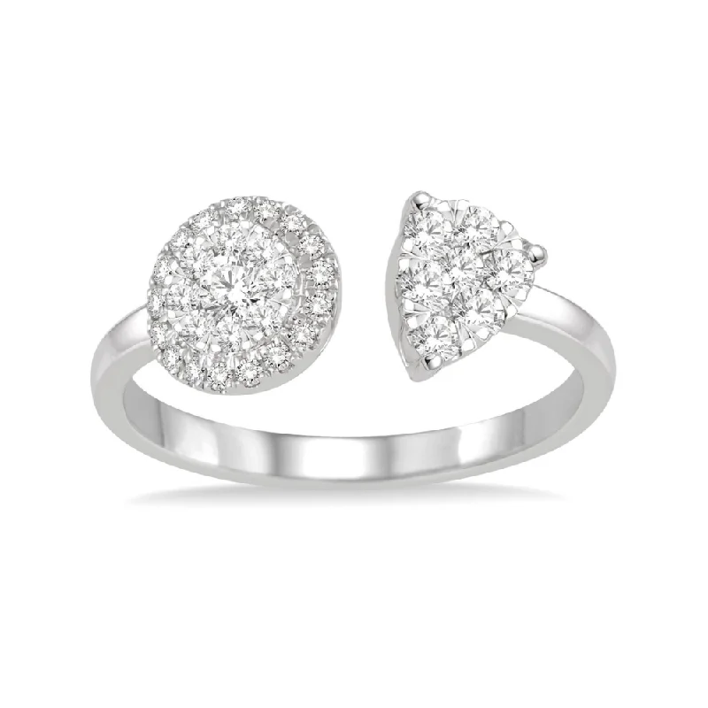 Engagement rings with sapphires for women-1/2 Ctw Round and Pear Shape Diamond Lovebright Ring in 14K White Gold