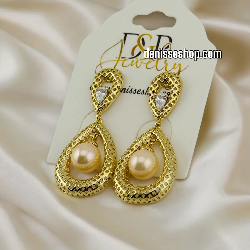 Long dangling earrings for women-14K BEIGE PEARL EARRINGS E521