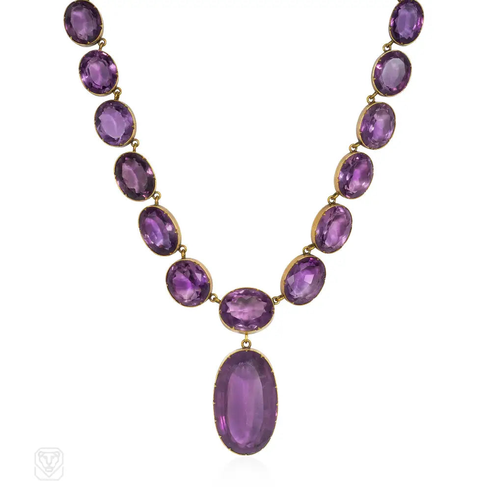 Minimal gold necklace for women-Antique amethyst rivière necklace with pendant