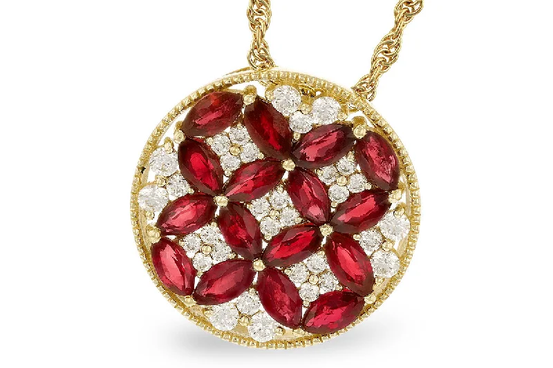 Stylish pendant necklace for women-14K Yellow Gold 1.92ctw Ruby & Diamond Floral Medallion Necklace by Allison Kaufman