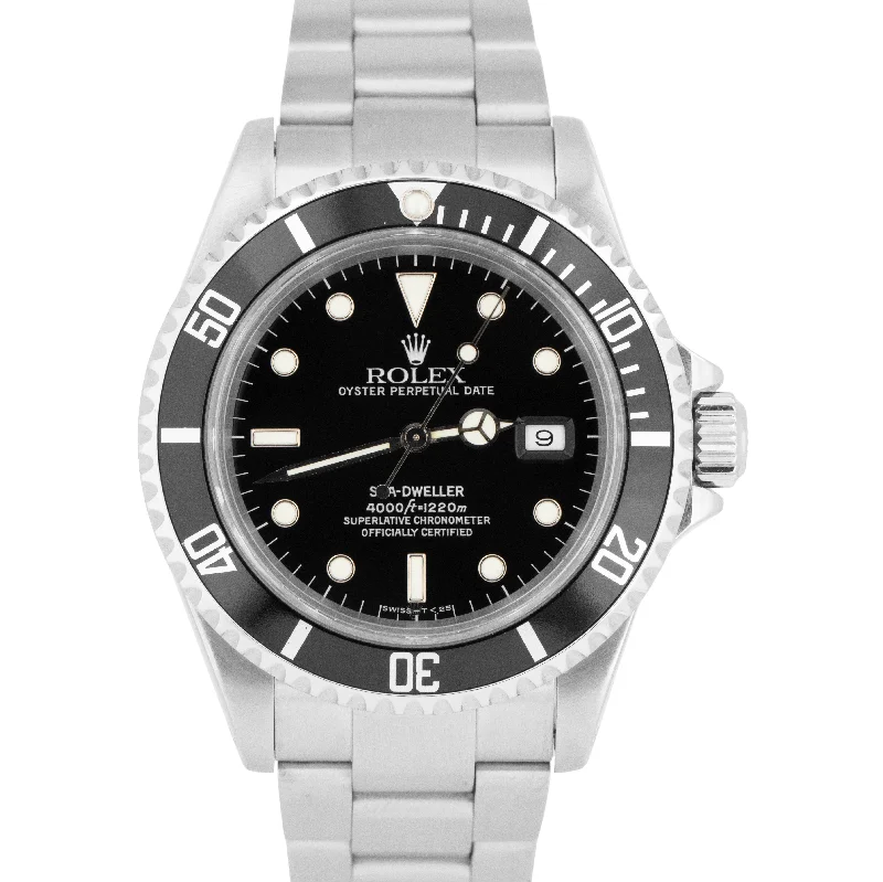 Retro style wristwatches-MINT Rolex Sea-Dweller 40mm BLACK Stainless Steel Oyster Date Watch 16600