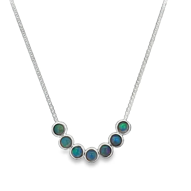 Birthstone charm necklace for women-Curved Bezel Set Opal Necklace in White Gold