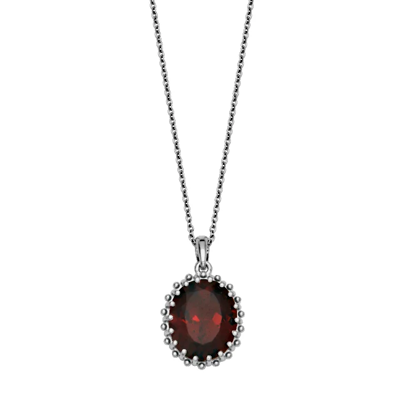 Designer necklace for women-Sterling Silver 12x10mm Oval Garnet Solitaire Necklace by Samuel B.