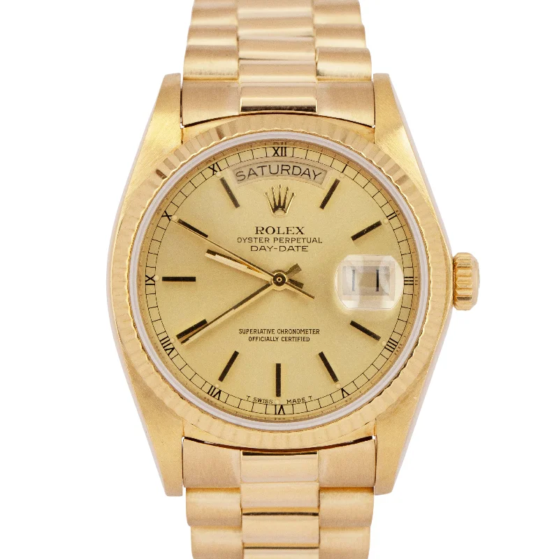 Dive wristwatches-MINT Rolex Day-Date President Champagne 36mm Fluted 18K Yellow Gold Watch 18038