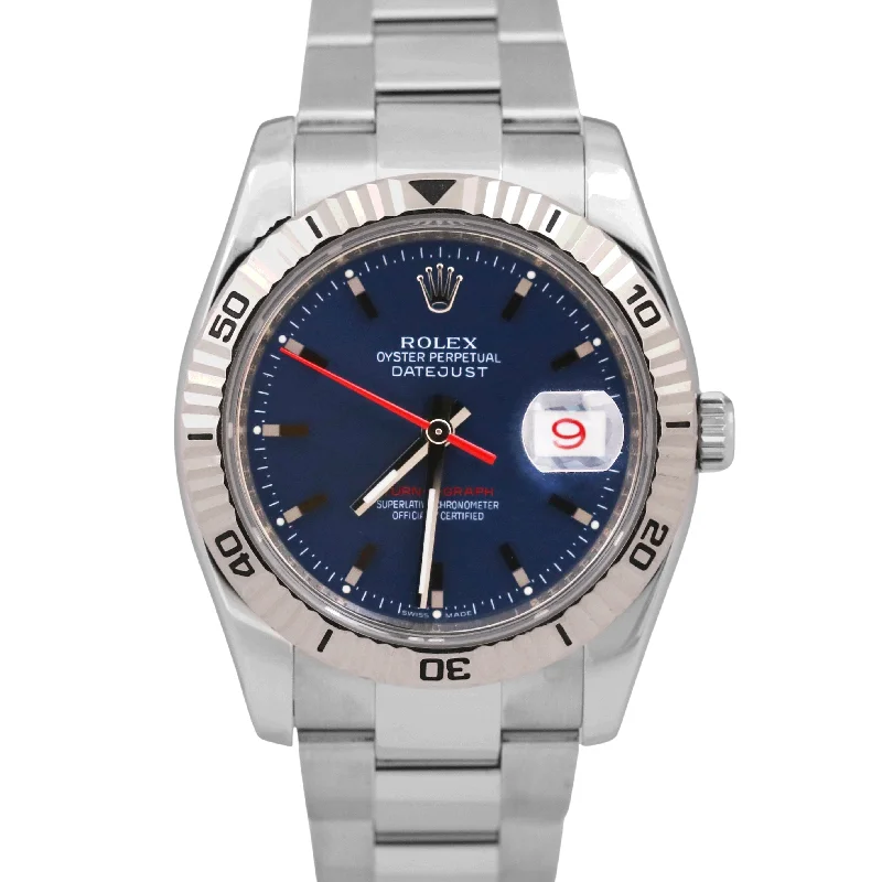 Elegant wristwatches for evening wear-MINT Rolex DateJust Turn-O-Graph Thunderbird BLUE Red Steel 18K Gold 116264