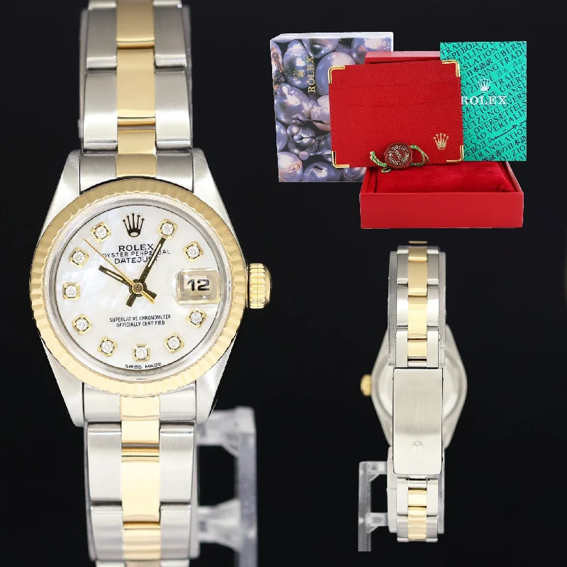 Lightweight wristwatches-Diamond Pearl Ladies Rolex DateJust 26mm 69173 Two Tone Gold Steel Oyster Watch