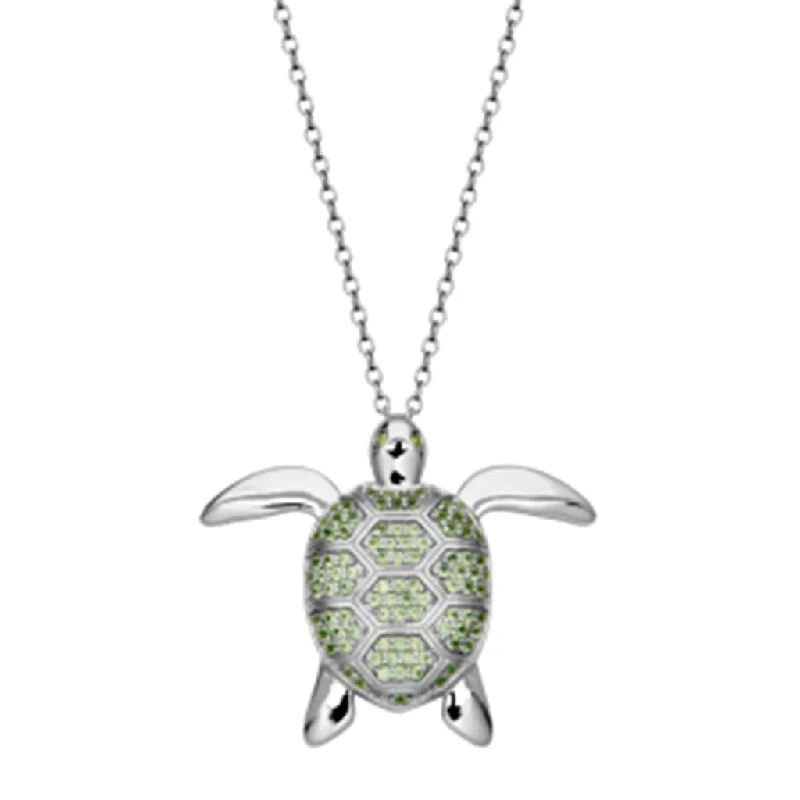 Diamond pendant necklace for women-Sterling Silver Peridot Turtle Locket Necklace by Samuel B.