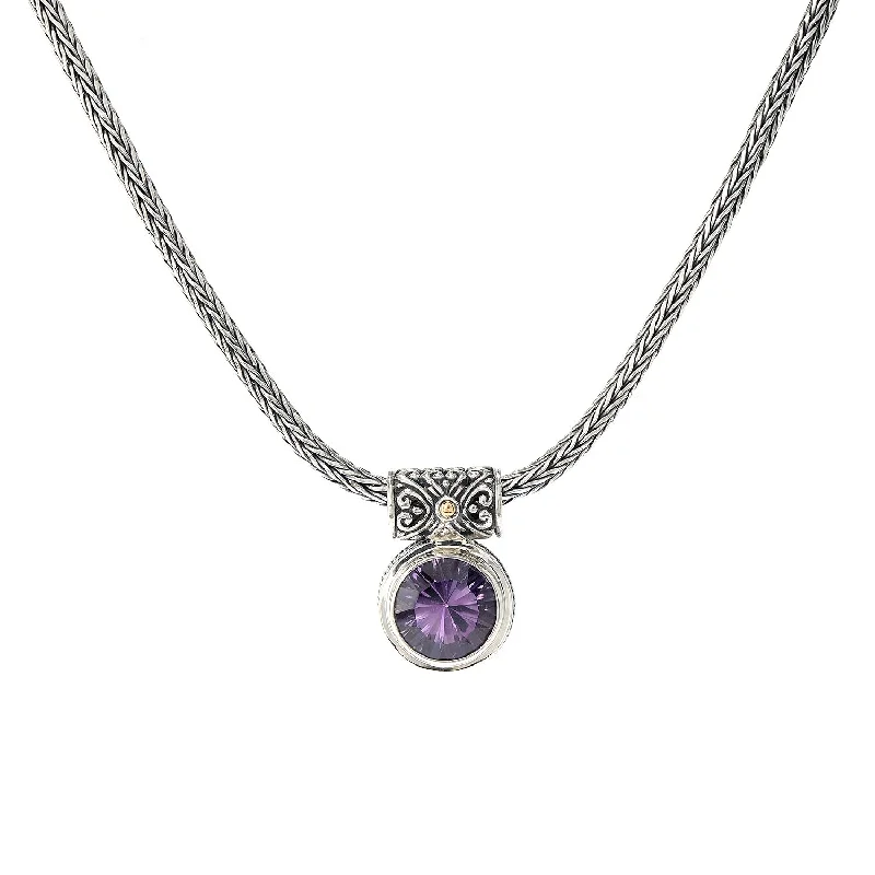 Personalized necklace for women-Sterling Silver & 18K Yellow Gold Amethyst Solitaire Necklace by Samuel B.