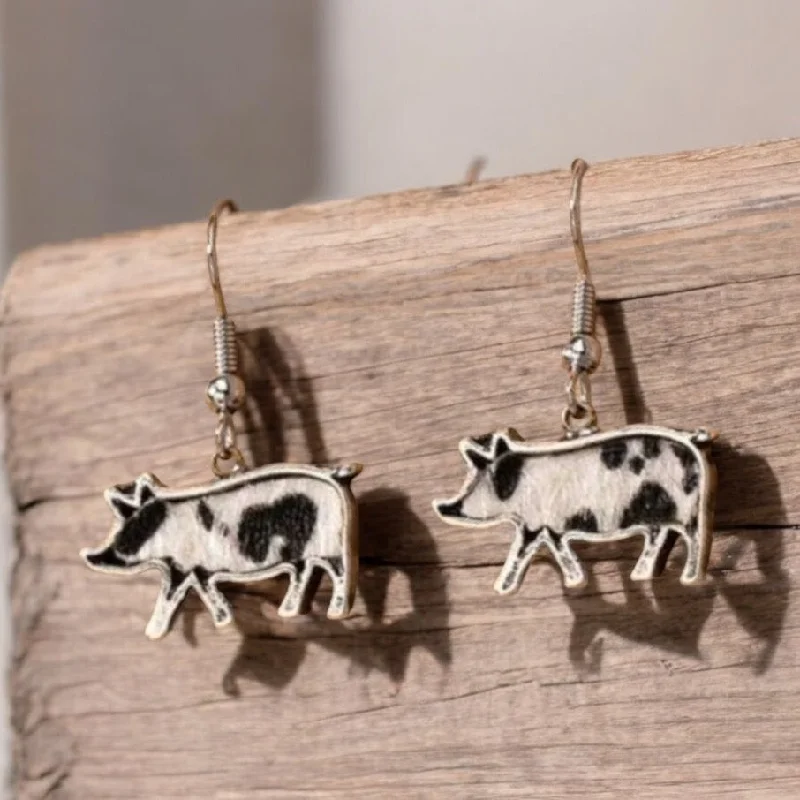 Long dangling earrings for women-Adorable Black and White Pig Earrings