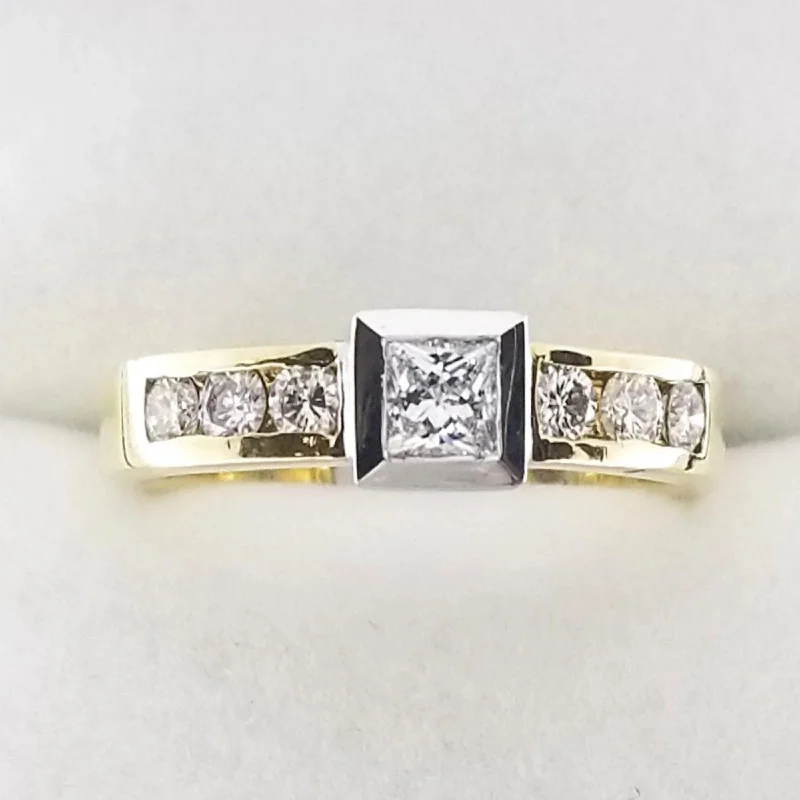 Engagement rings with white sapphires for women-18 kt White and Yellow Gold Ring with A Princess Cut Center Diamond