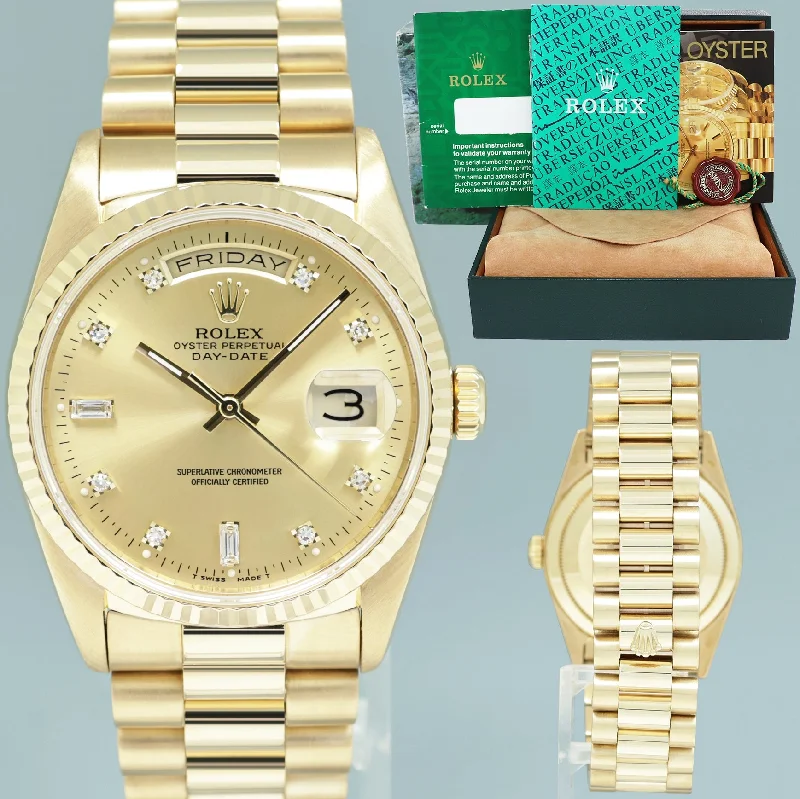 Travel wristwatches-1991 MINT Rolex President Champagne Diamond Double Quick Gold Watch 18238 Box