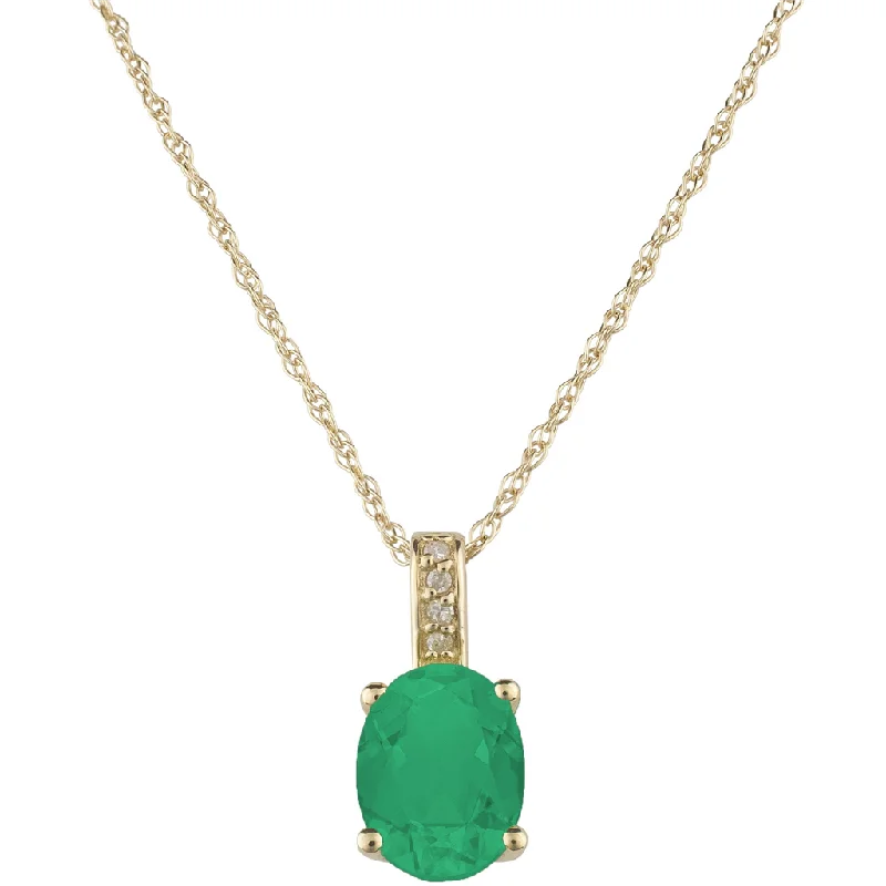 Vintage-inspired necklace for women-14K Yellow Gold 0.74ctw Oval Emerald & Diamond Drop Necklace