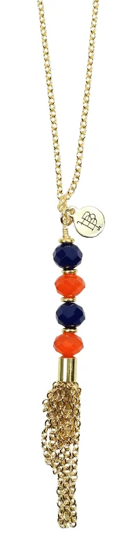 Gold diamond necklace for women-The Mimi Necklace - Orange + Navy