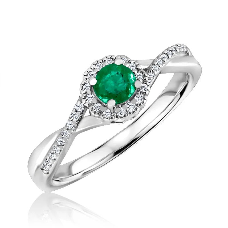 Platinum diamond engagement rings for women-Emerald and Diamond Halo May Birthstone Ring in Sterling Silver