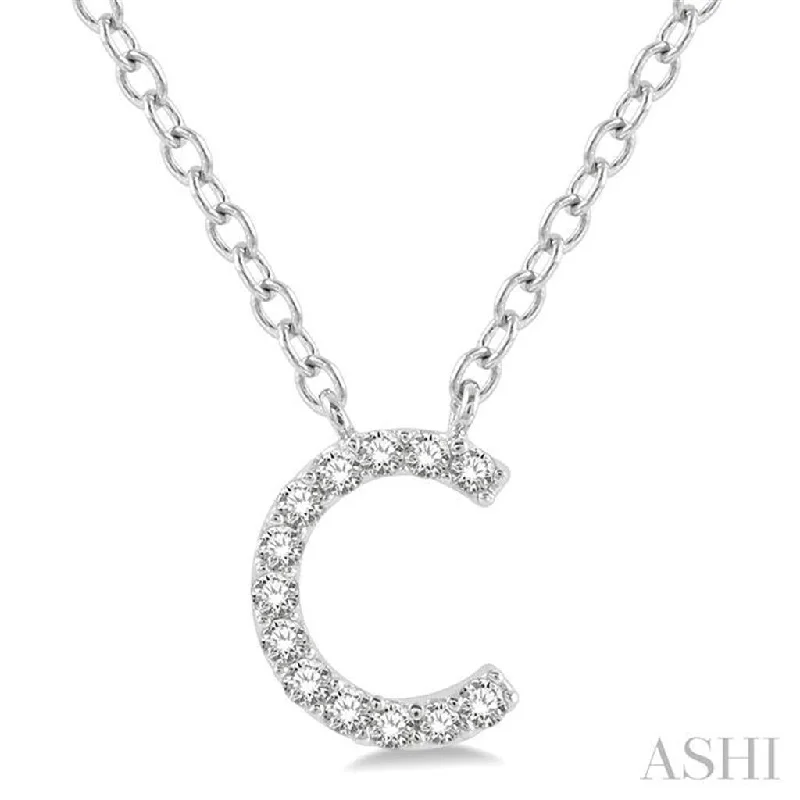 Opal necklace for women-10K White Gold 0.05ctw Diamond Letter "C" Necklace