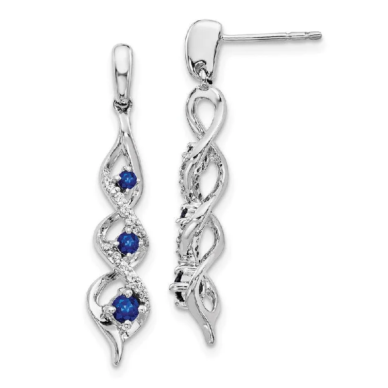 Freshwater pearl earrings for women-14k White Gold Diamond and Blue Sapphire Post Dangle Earrings