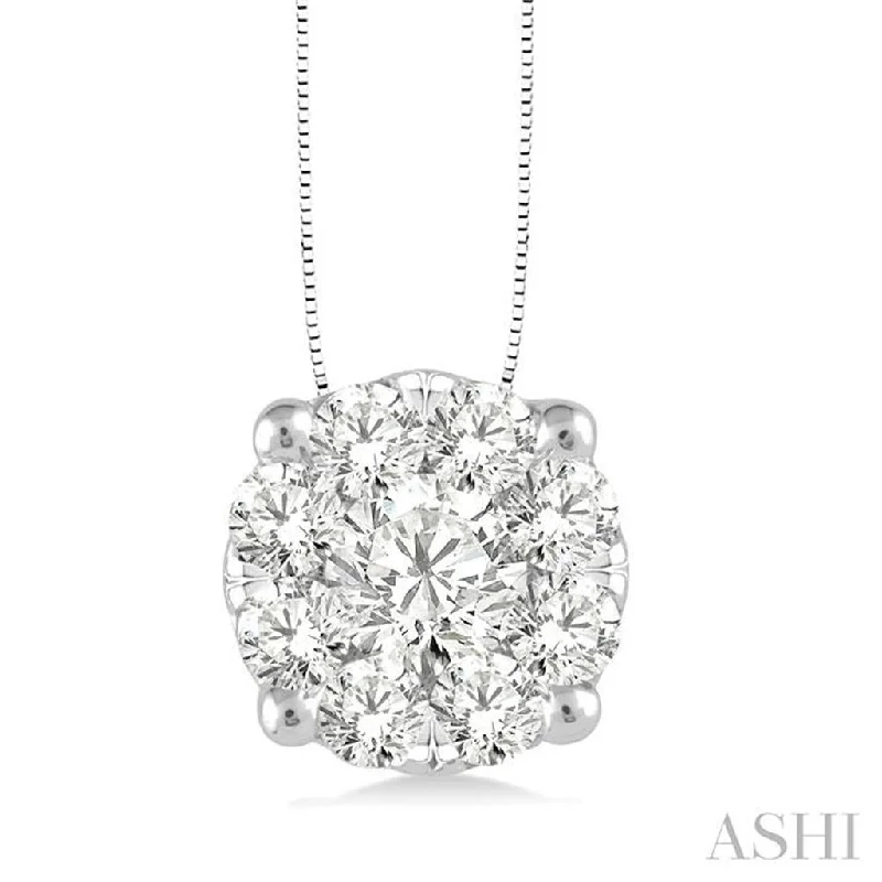 Vintage-inspired necklace for women-14K White Gold 0.50ctw Round Diamond Cluster Necklace