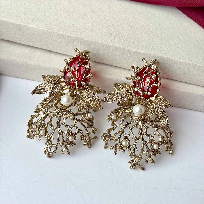 Gemstone earrings for women-Banu Jhumka Earrings (Red)