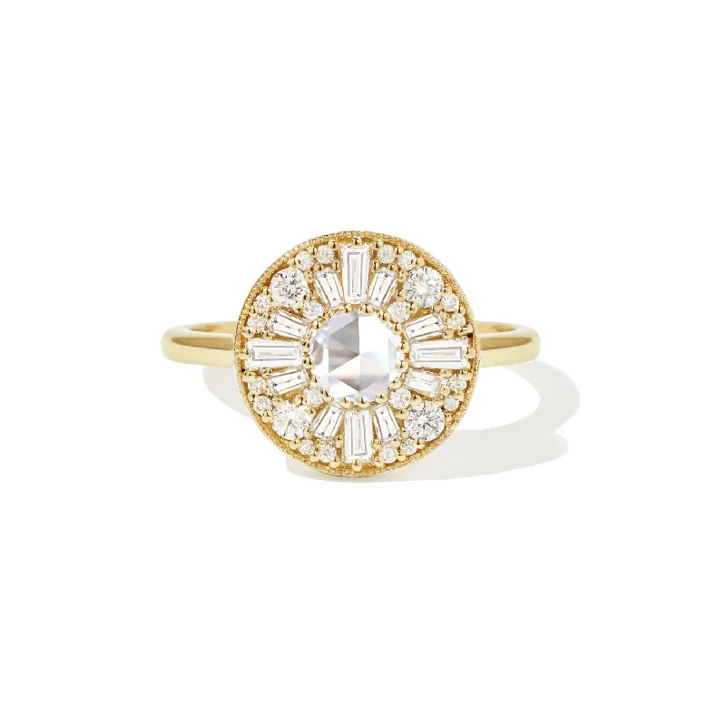 Wedding engagement rings for women-Round Shape Rose Cut Diamond Mosaic Ring