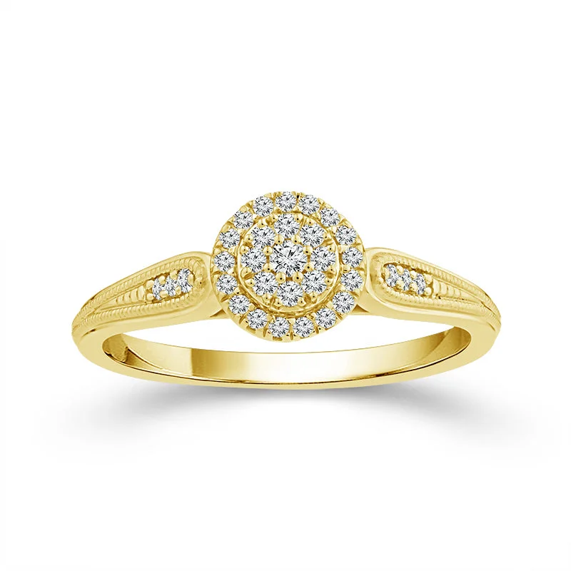 Wedding proposal engagement rings for women-1/6 Ctw Round Multi Stone Diamond Promise Ring in 10 Karat Yellow Gold