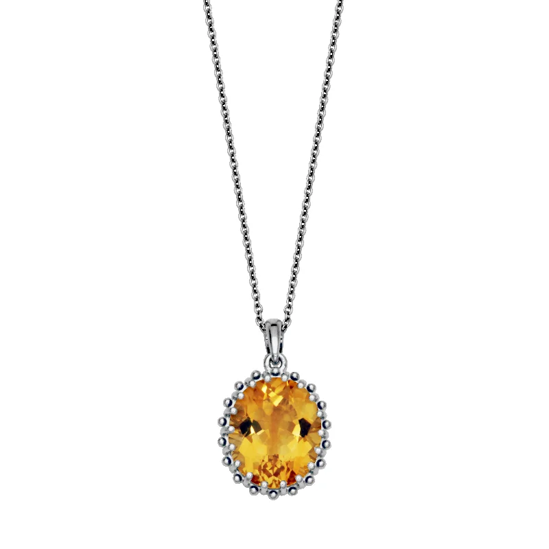 Layered necklace for women-Sterling Silver 12x10mm Oval Citrine Solitaire Necklace by Samuel B.