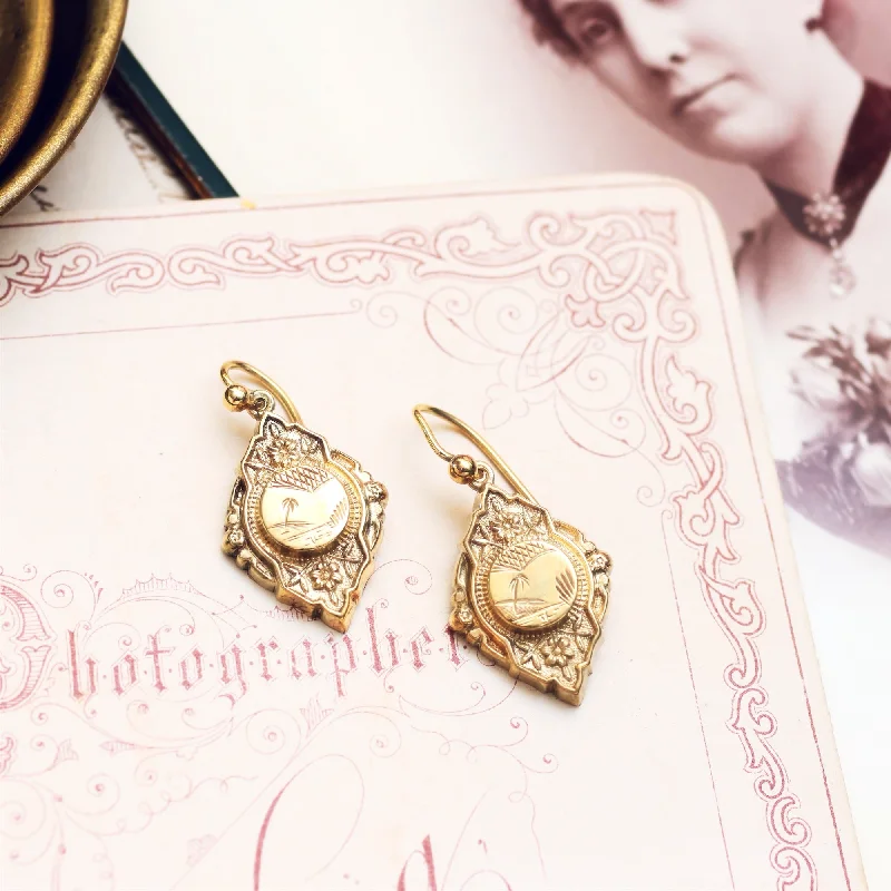 Crystal earrings for women-Date 1880 Silver Gilt Aesthetic Movement Earrings