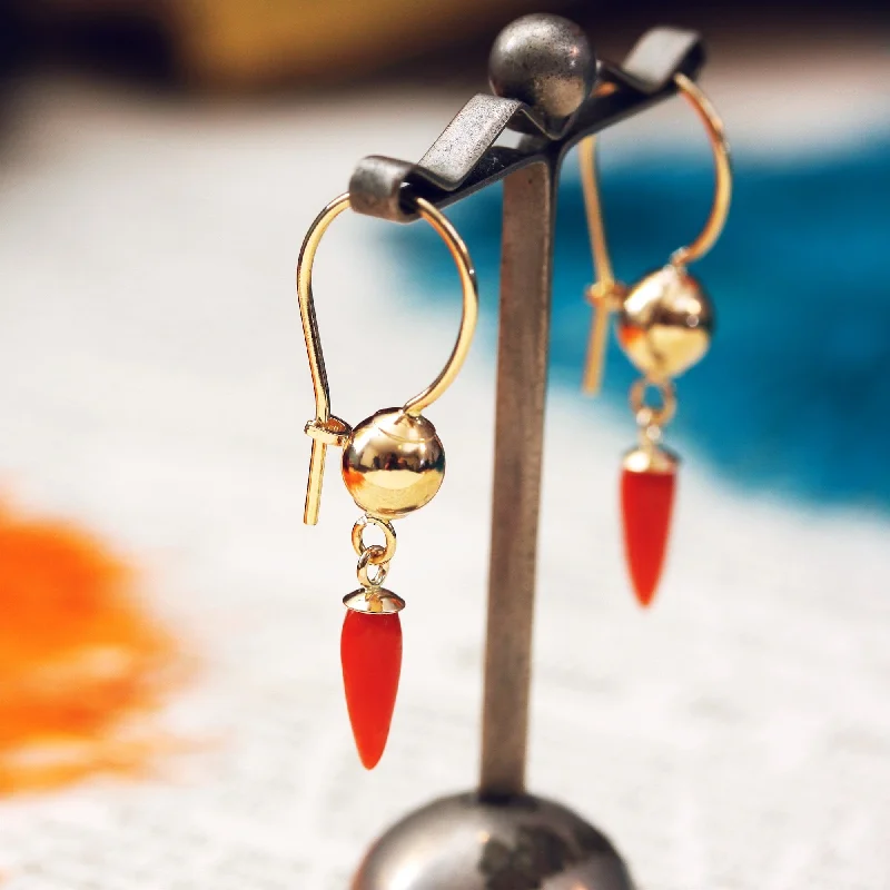 Black earrings for women-Antique Georgian Coral Amphora Drop Earrings