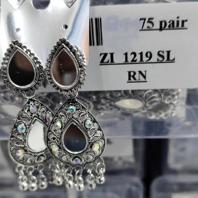 Elegant earrings for women-VM Imitation Oxidised Plated Austrian Stone And Mirror Ghungroo Dangler Earrings