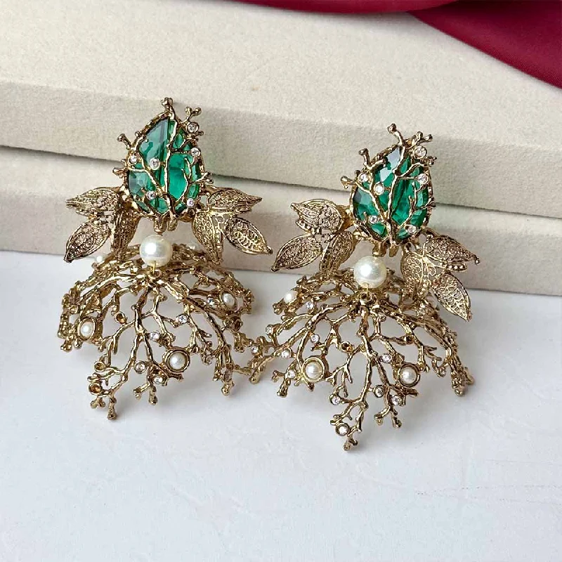 Silver-plated earrings for women-Banu Jhumka Earrings (Green)