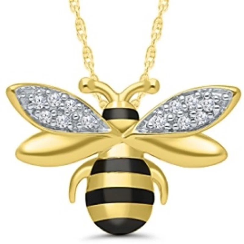 Birthday necklace for women-Sterling Silver & Yellow Gold Plated Diamond Bee Necklace