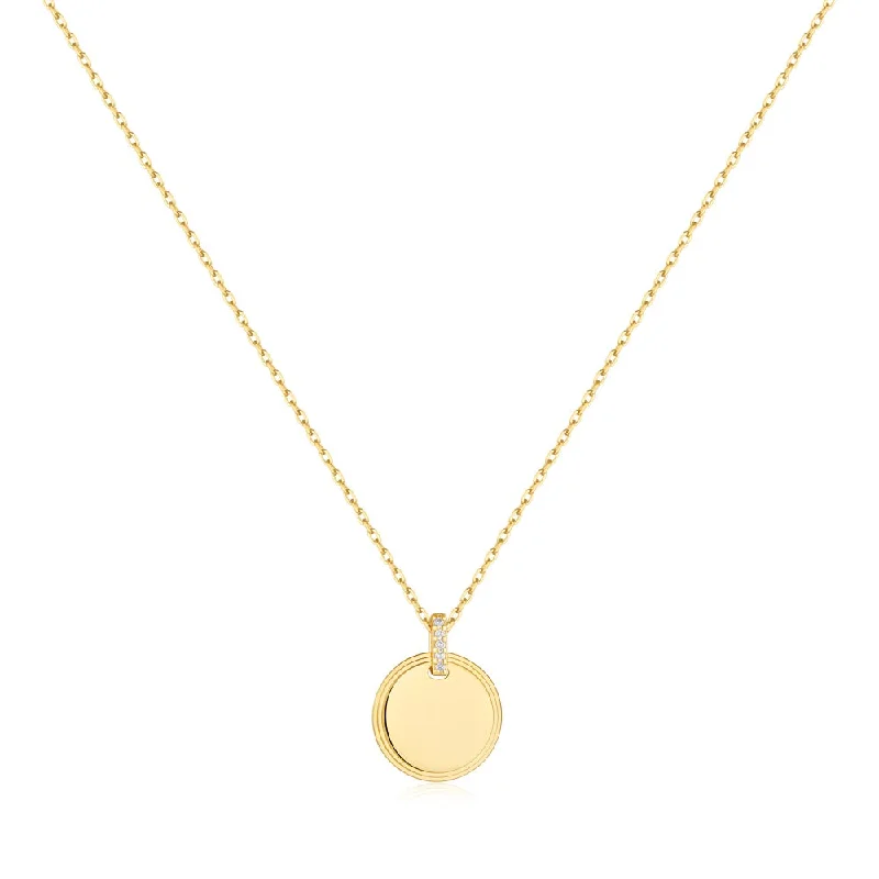 Classic necklace for women-Gold Plated Cubic Zirconia Disc Pendant Necklace by Ania Haie